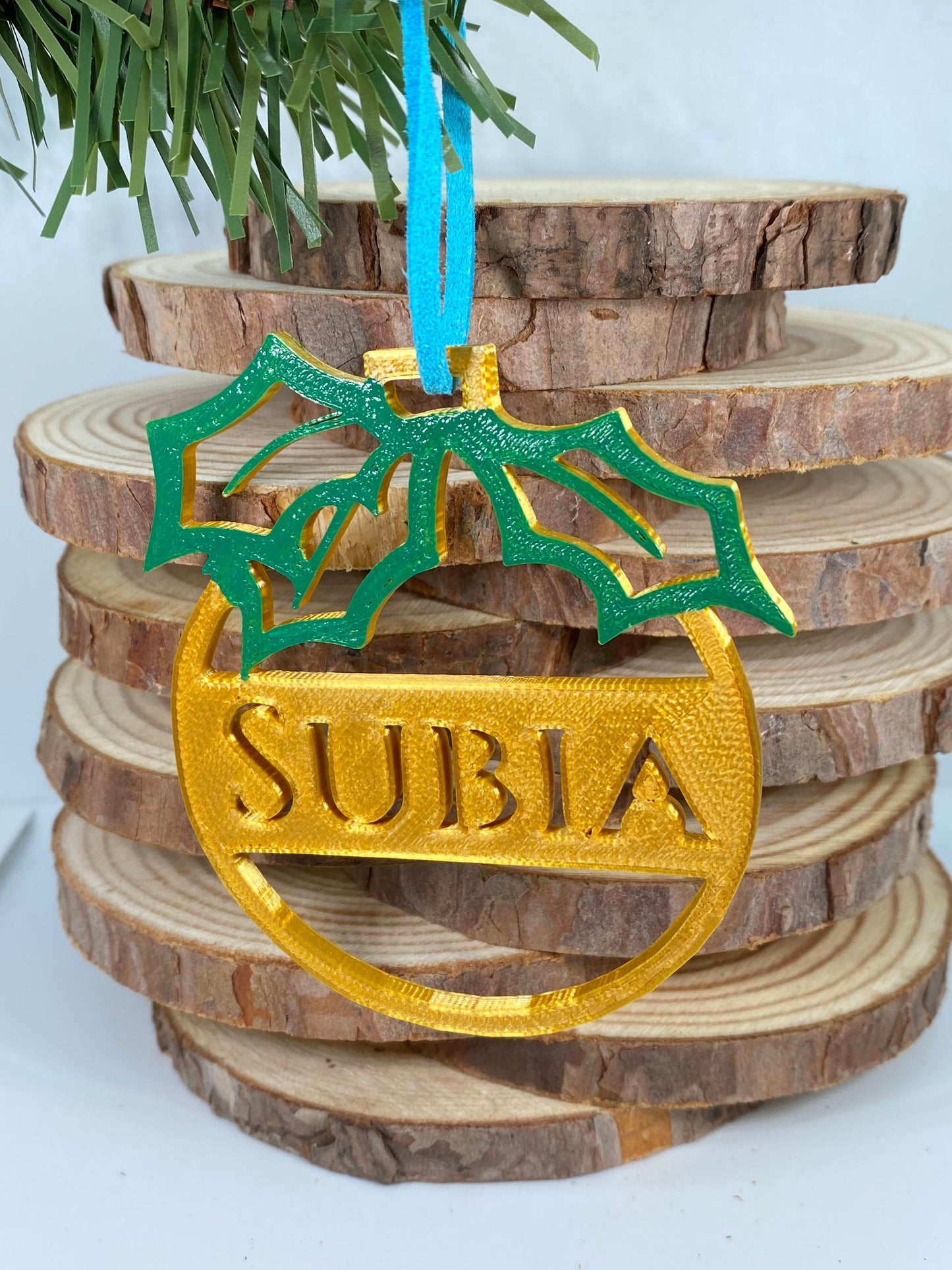 3D Printed Customizable Christmas Ornament with Name with Leather Loop