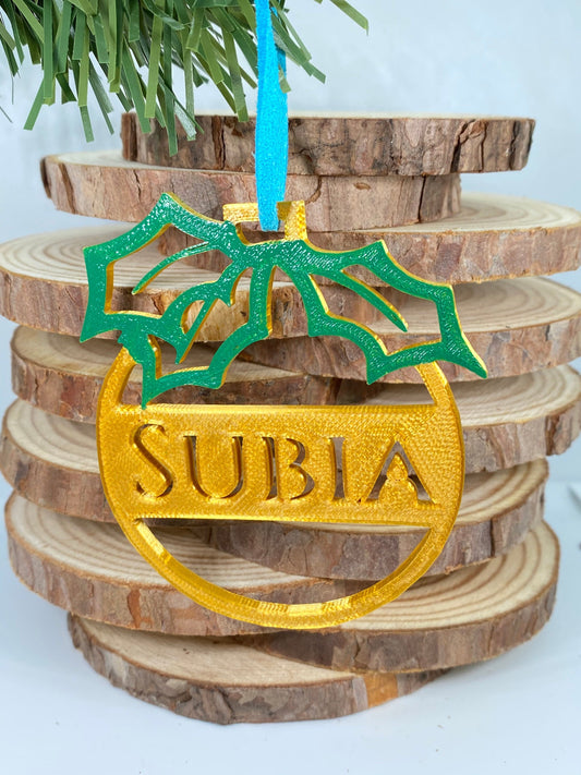 3D Printed Customizable Christmas Ornament with Name with Leather Loop