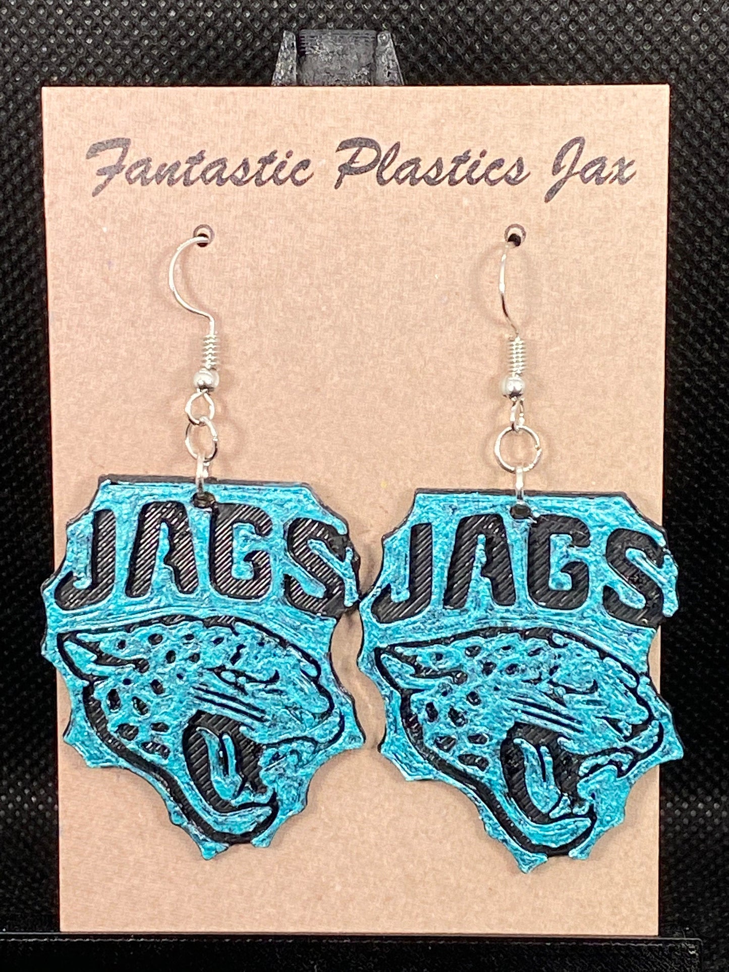 3D Printed Jags Earrings Black with Teal Accent