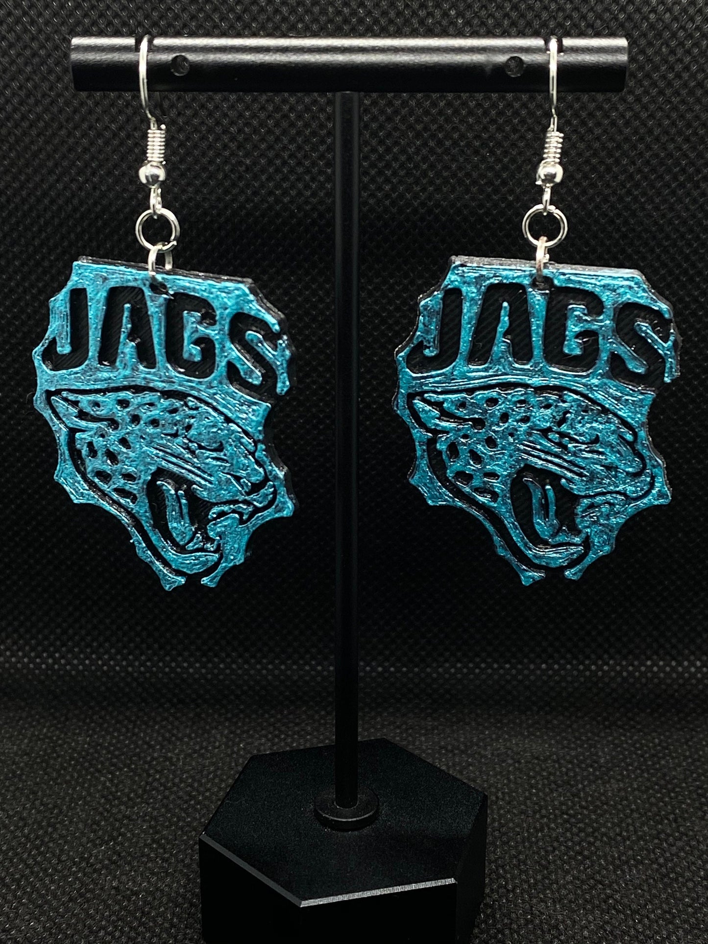3D Printed Jags Earrings Black with Teal Accent