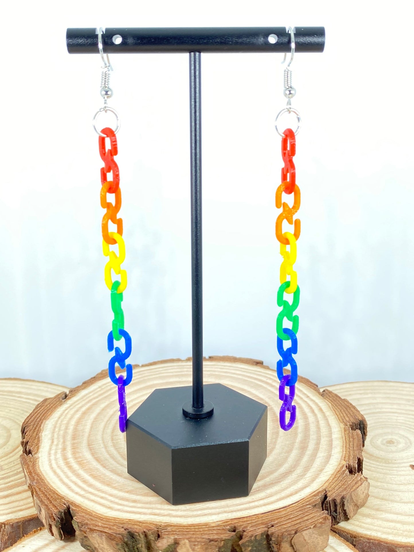 3D Printed Chain Link Rainbow Pride Earrings Customizable