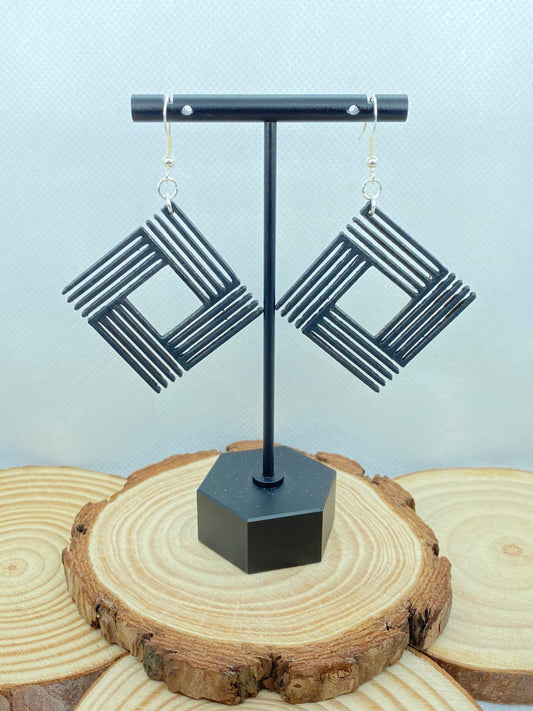 3D Printed Open Ended Geometric Square Earrings
