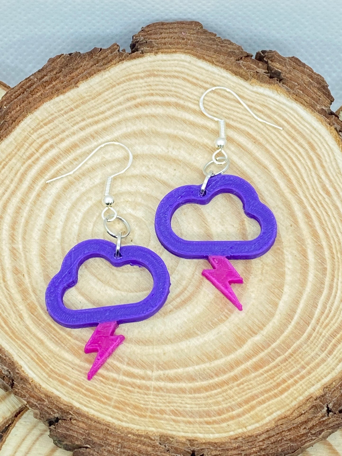 3D Printed Cloud Lighting Bolt Earrings