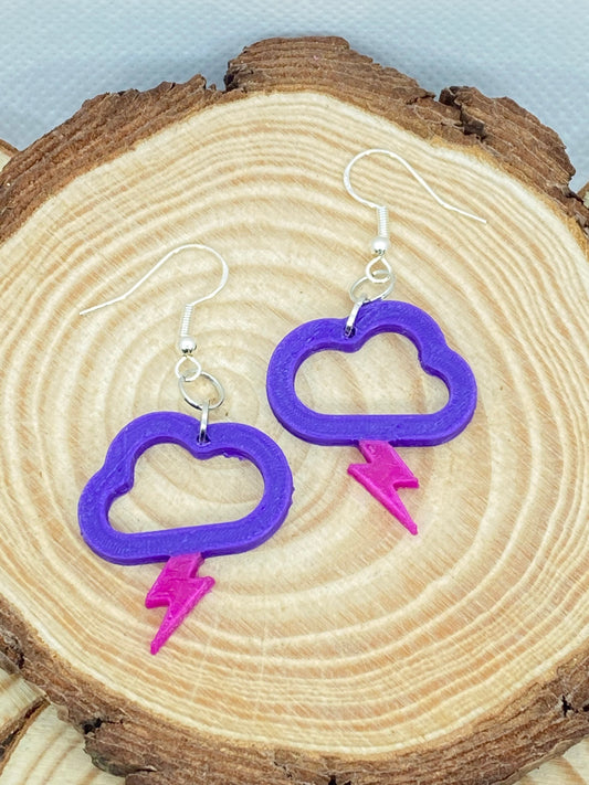 3D Printed Cloud Lighting Bolt Earrings