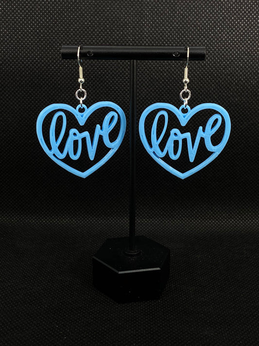 3D Printed LOVE HEART Hoop Earrings/Many Colors/Sizes and Styles to Choose from