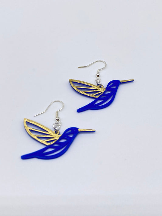 3D Printed Humming Bird Earrings with Gold accent