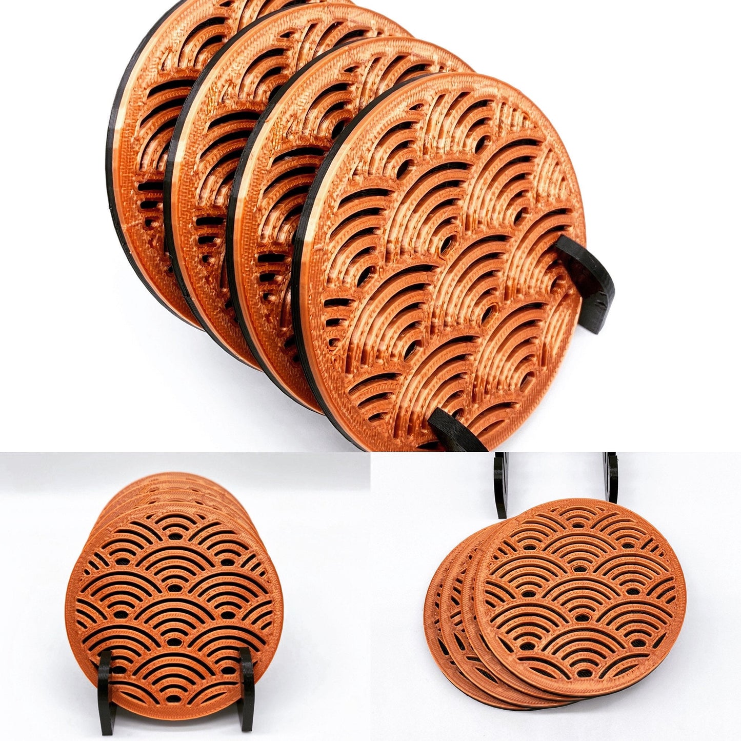 3D Printed Over the Waves Style Drink Coaster/Set of 4 with Free Holder/Custom Color Options