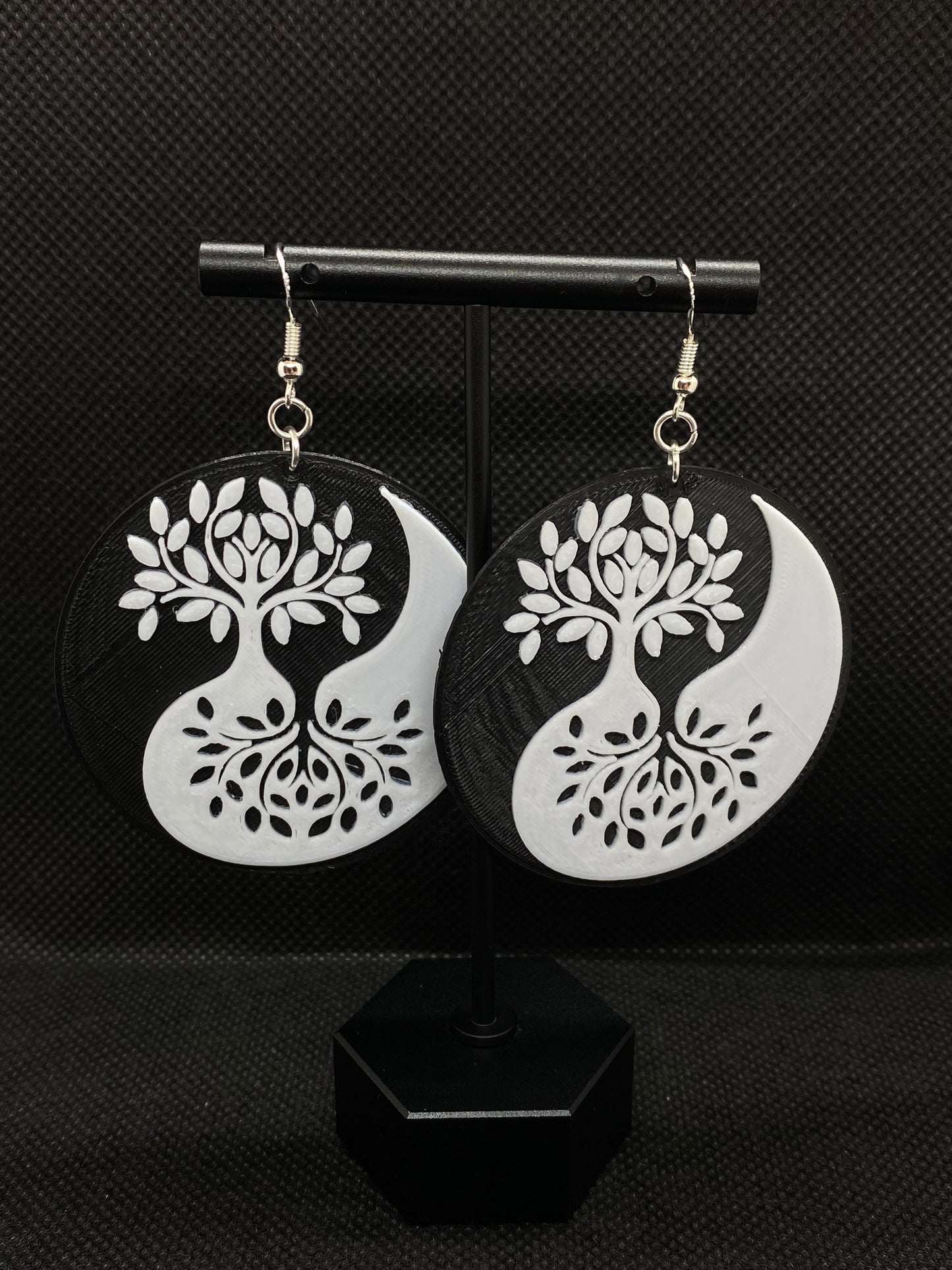 3D Printed Yin an Yang Tree of Life Earrings/Custom Dual Color Earrings/ Peace, Love, Harmony.