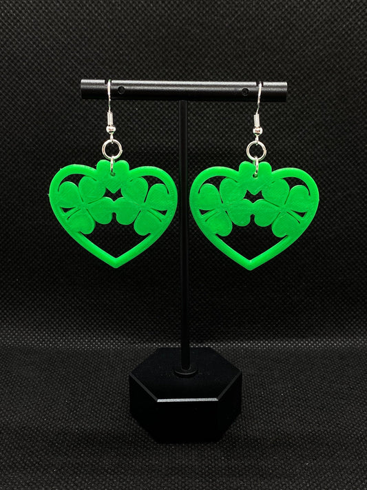 3D Printed Heart 4 Leaf Clover Earrings/Custom Color Orders/4 leaf Clover/St. Patricks Day