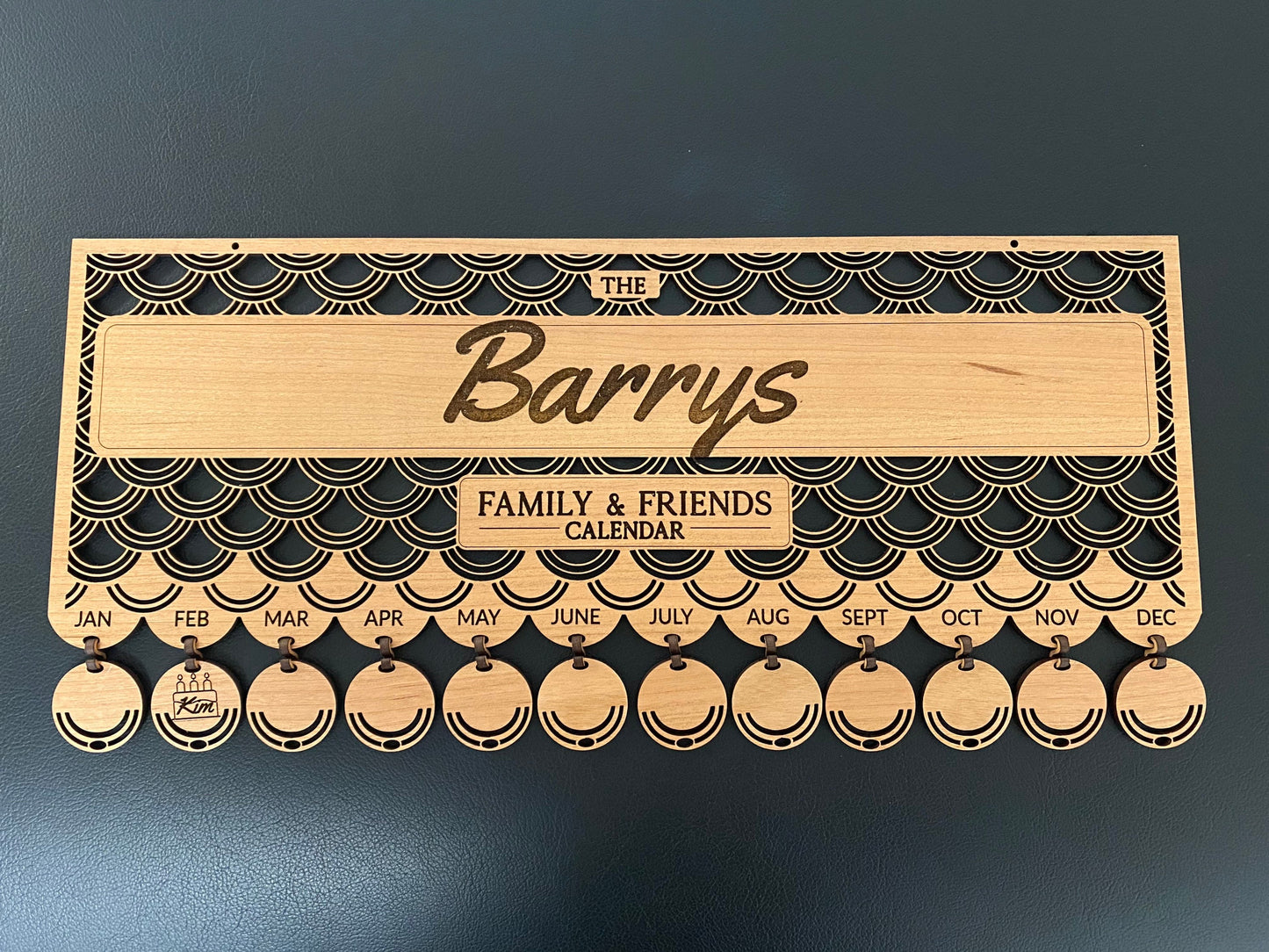 Family And Friends Hanging Wall Calendar with 12 FREE Pendants Laser Cut and Engraved/Gift for Husband, Wife, Spouse Family/Personalized