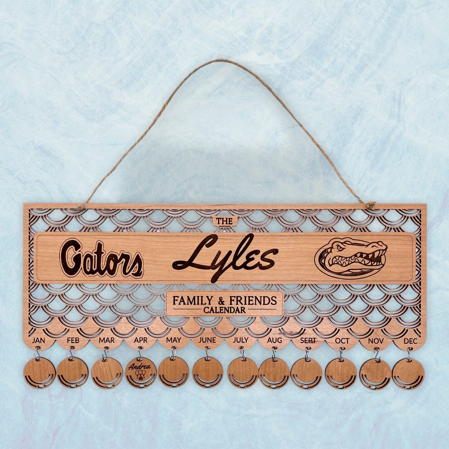 Family And Friends Hanging Wall Calendar with 12 FREE Pendants Laser Cut and Engraved/Gift for Husband, Wife, Spouse Family/Personalized