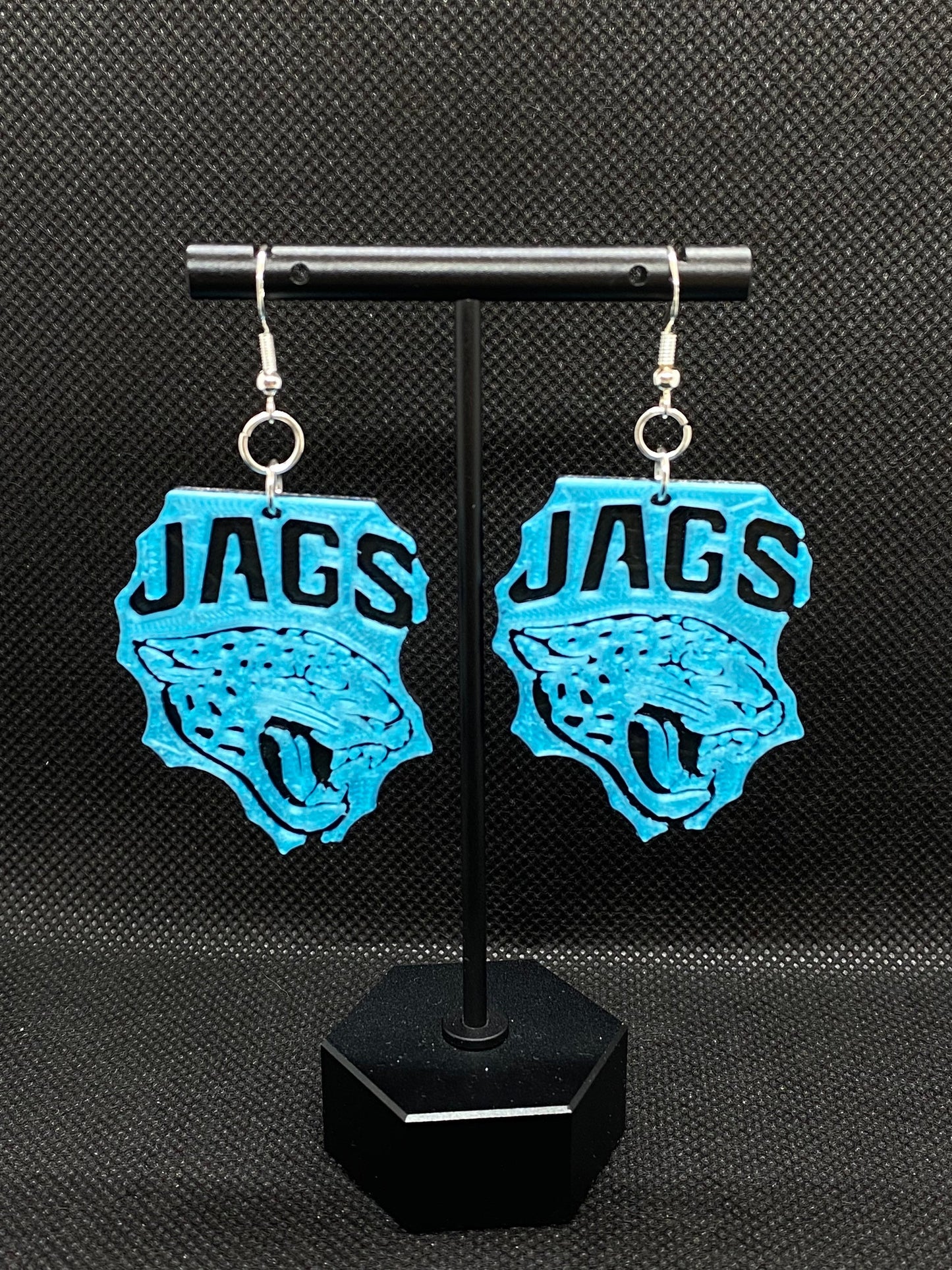 3D Printed Jags Earrings Black with Teal Accent