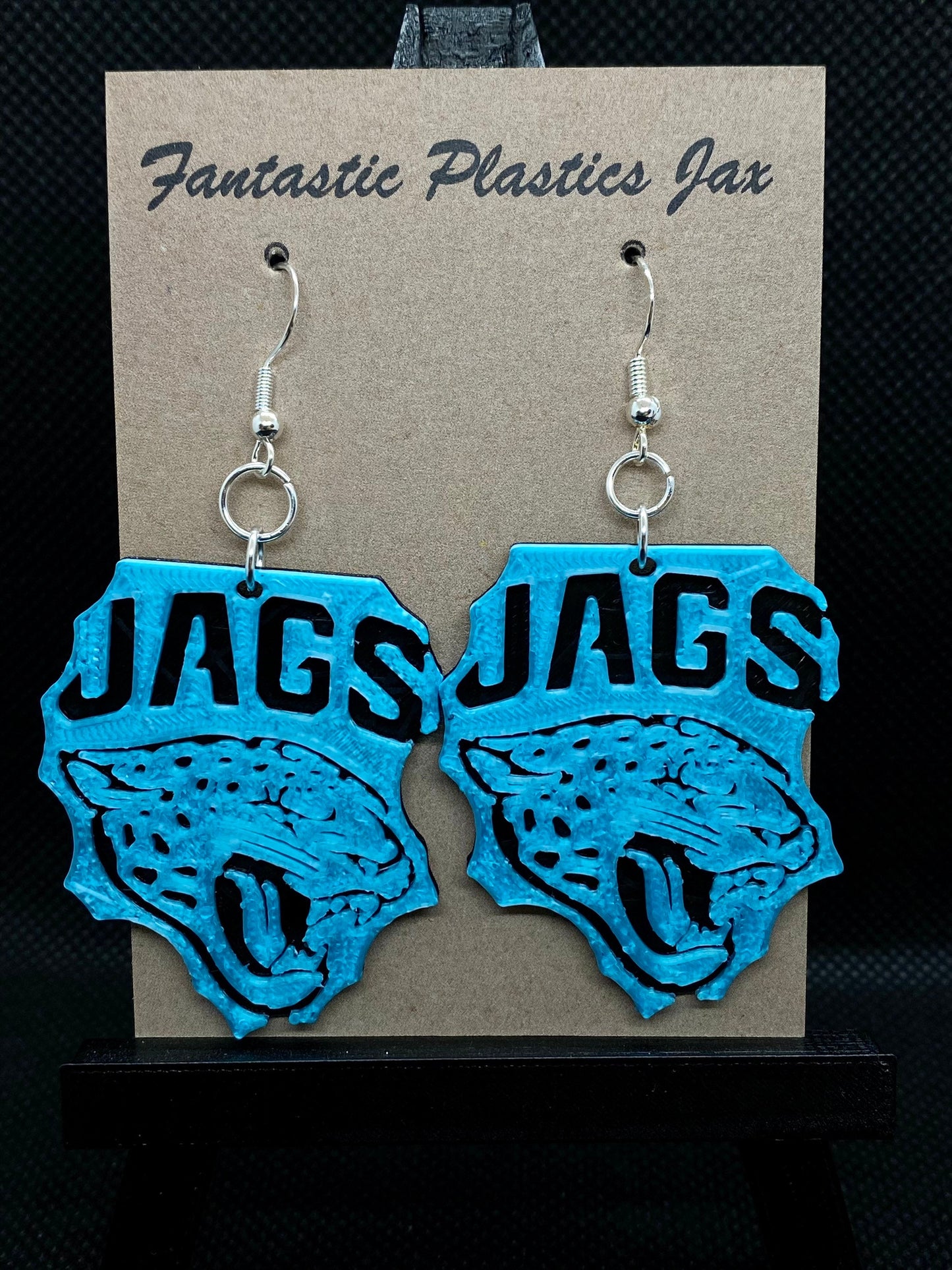 3D Printed Jags Earrings Black with Teal Accent