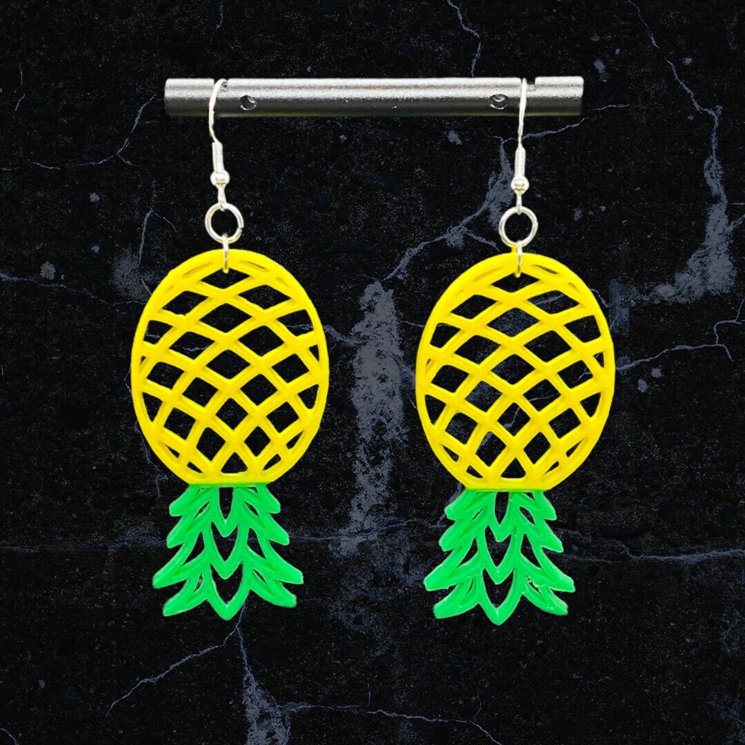3D Printed Upside Down Pineapple Earring Set/Single and Dual color/Island Fresh Fruit Earrings/Glow In The Dark Available
