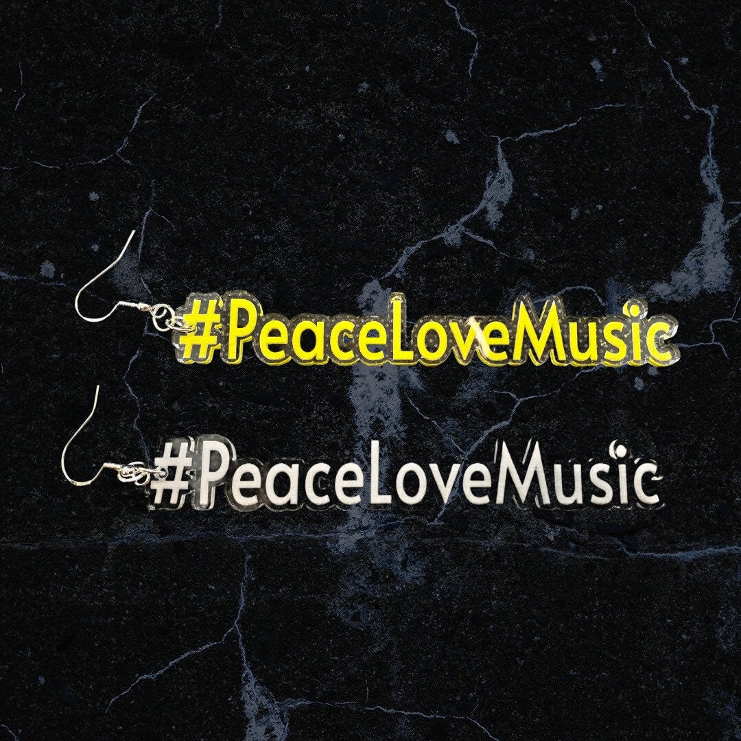 Peace Love Music Acrylic Laser Cut & Engraved Earring set/Clear AcrylicEarrings available with 21 hand painted colors/Glowforge