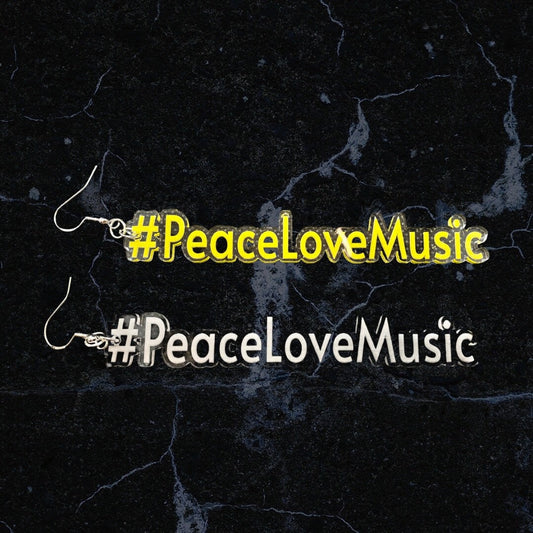 Peace Love Music Acrylic Laser Cut & Engraved Earring set/Clear AcrylicEarrings available with 21 hand painted colors/Glowforge