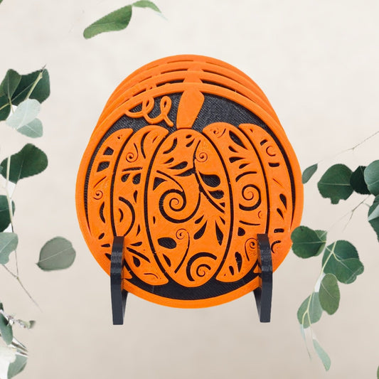 3D Printed Fall Harvest Pumpkin Style Coaster/Set of 4 with Free Holder/Custom Color Options