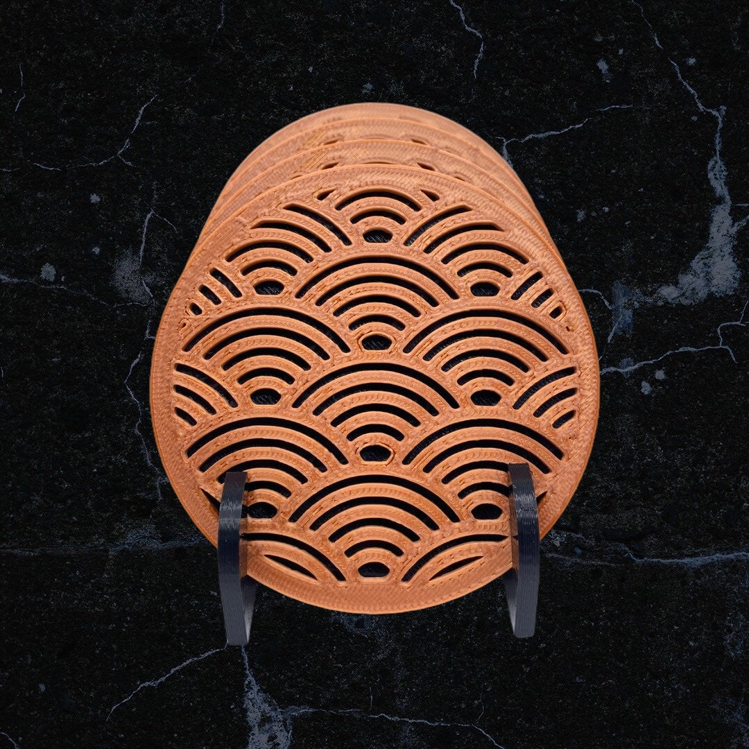 3D Printed Over the Waves Style Drink Coaster/Set of 4 with Free Holder/Custom Color Options