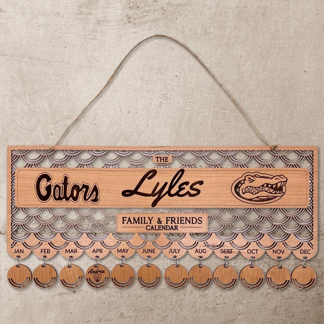 Family And Friends Hanging Wall Calendar with 12 FREE Pendants Laser Cut and Engraved/Gift for Husband, Wife, Spouse Family/Personalized