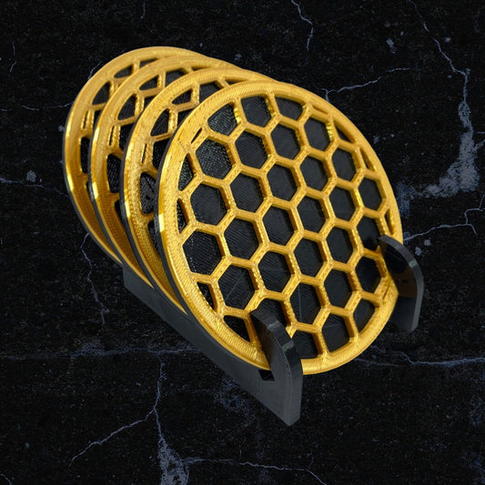 3D Printed Honey Comb Style Drink Coaster/Set of 4 with Free Holder/Custom Color Options