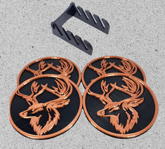 3D Printed Deer Head Style Coaster/Set of 4 with Free Holder/Custom Color Options