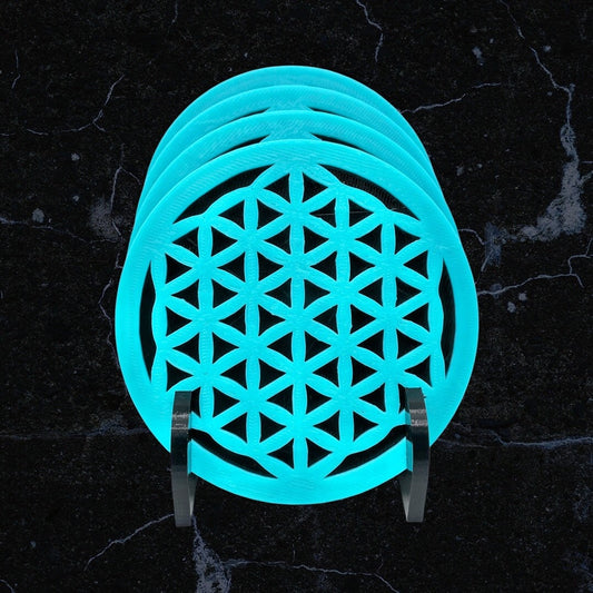 3D Printed Geometric Flower Of Life Style Coaster/Set of 4 with Free Holder/Custom Color Options