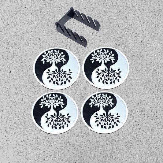 3D Printed Yin & Yang Tree Of Life Drink Coaster/Set of 4 with Free Holder/Custom Color Options