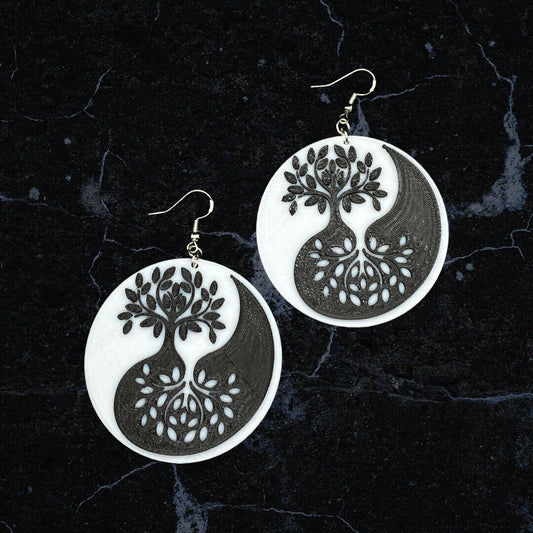 3D Printed Yin an Yang Tree of Life Earrings/Custom Dual Color Earrings/ Peace, Love, Harmony.