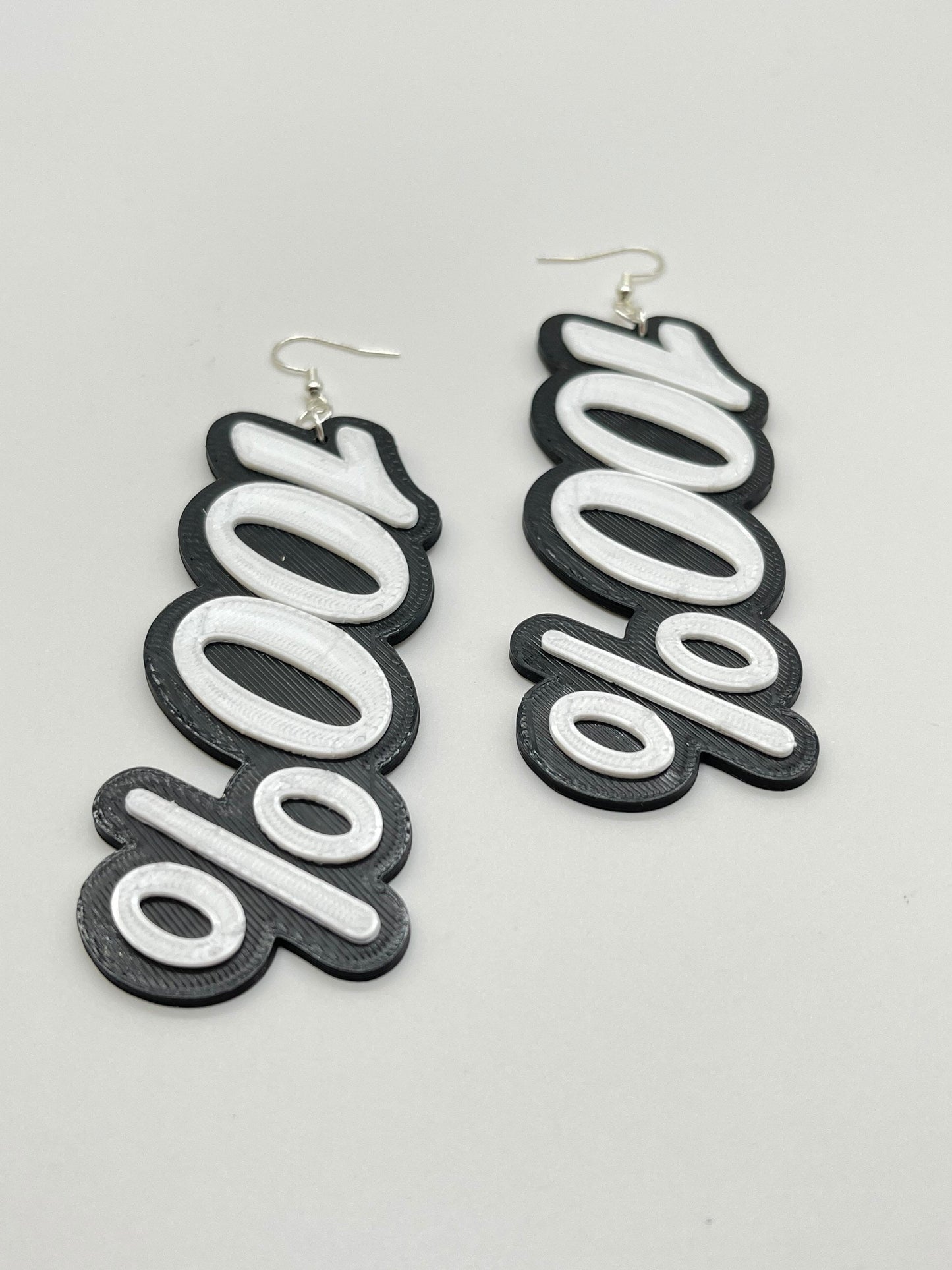 3D Printed 100 % Dual Color Earrings (100 Percent Teachers Grade)/100 Points/Custom Color Options/21+ Colors
