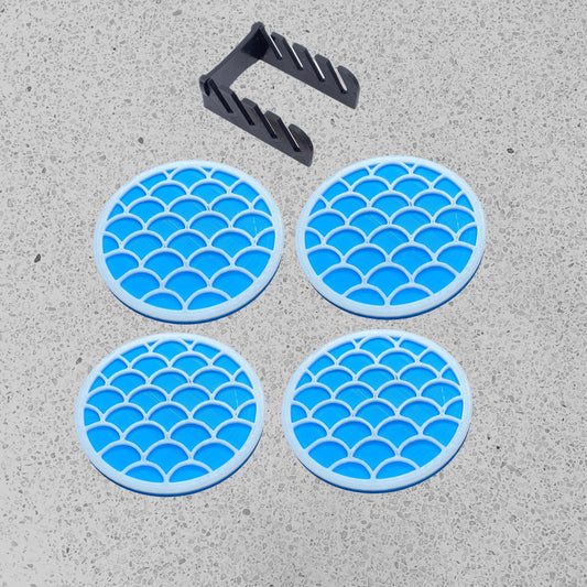 3D Printed Mermaid Scales Style Coaster/Set of 4 with Free Holder/Custom Color Options