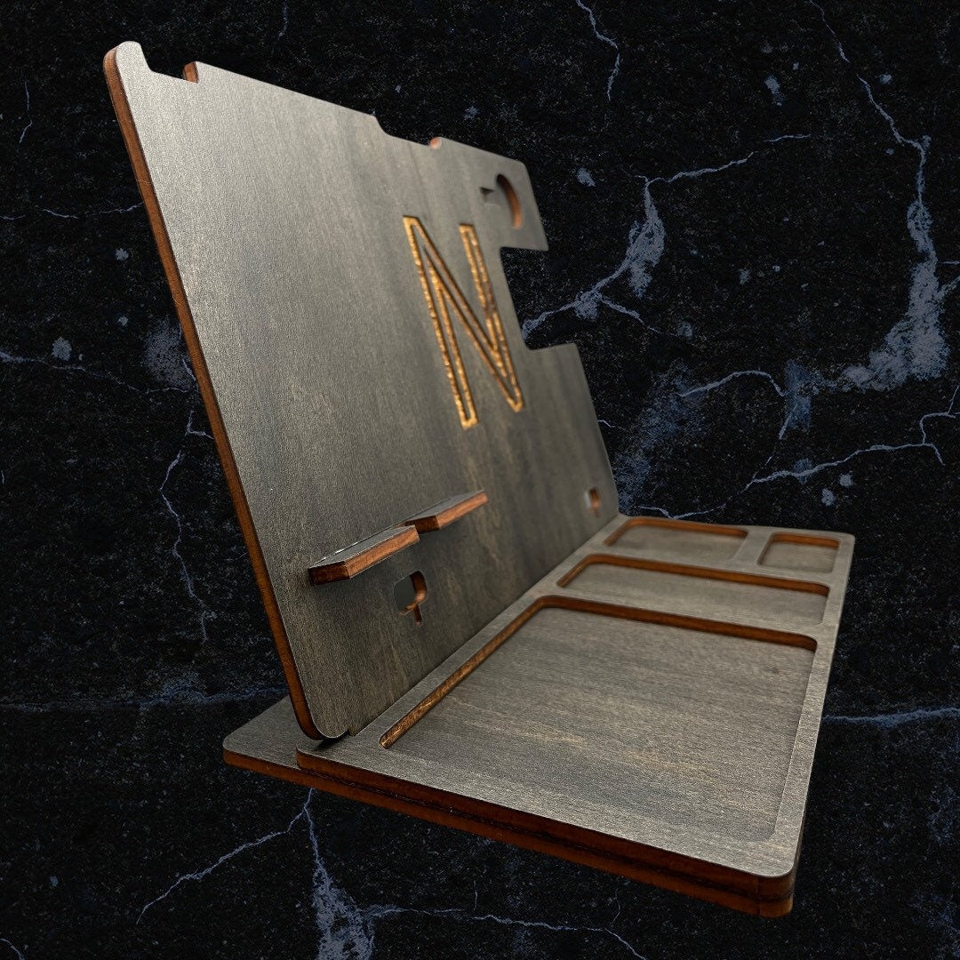 Laser Cut and Engraved Phone and Watch Docking Station/Gift for Husband, Wife, Significant Other/Nightstand/Personalized