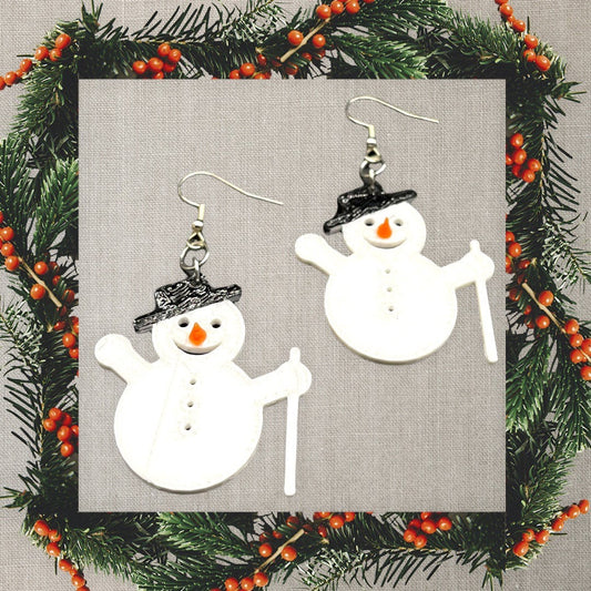 3D Printed Frosty The Snow Man Earrings/Custom Dual layer Colors/Christmas Earrings /Holiday Earrings