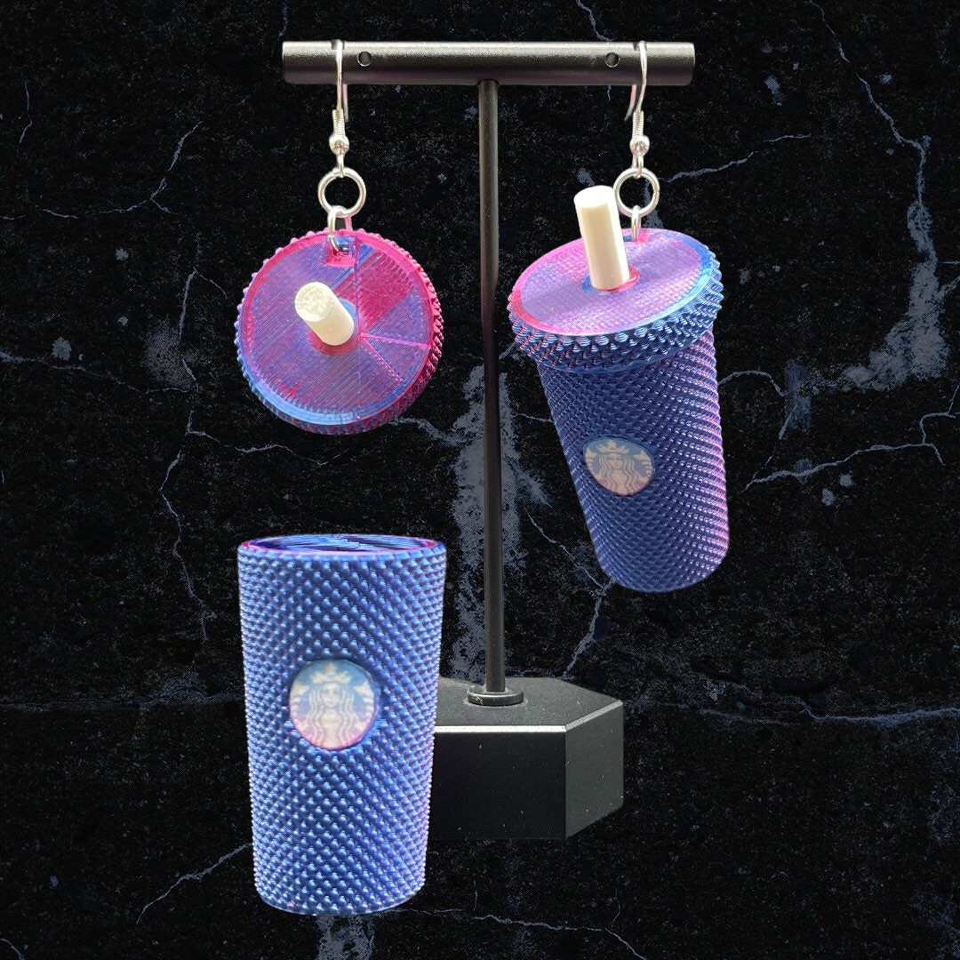 3D Printed Studded Tumbler Earrings With Lid/Starbucks Inspired and super lightweight/Custom Color Combinations/for Coffee Lover’s