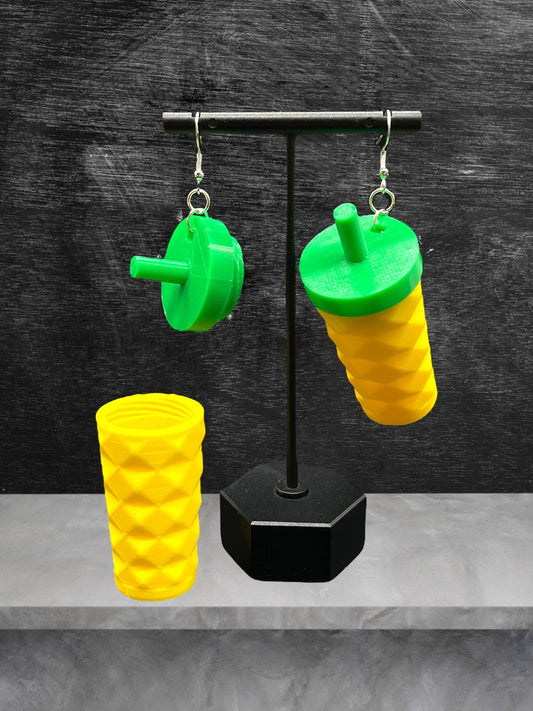 3D Printed Pineapple Tumbler Earrings With Lid/Starbucks Inspired and super lightweight/Custom Color Combinations/for Coffee Lover’s