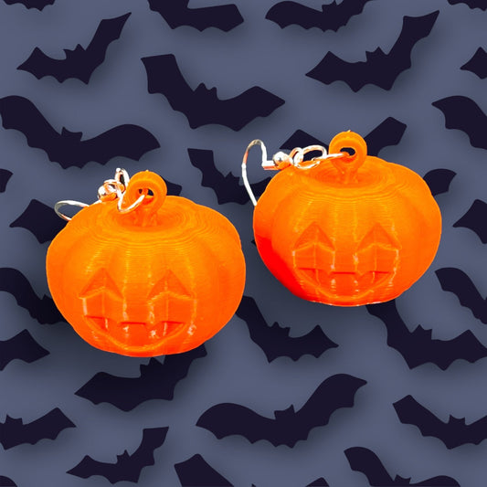 3D Printed Jack-O-Lantern Pumpkin Earrings/Super Lightweight/Custom Color Combinations/Halloween gift available in Fluorescent colors