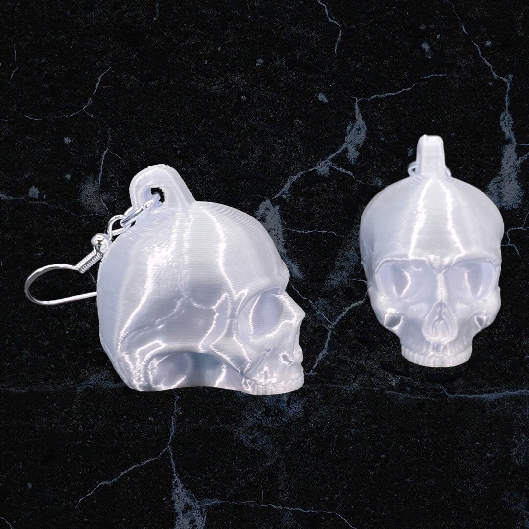 3D Printed Human Skull Earrings/Super Lightweight/Custom Color/Halloween accessory available in Fluorescent colors