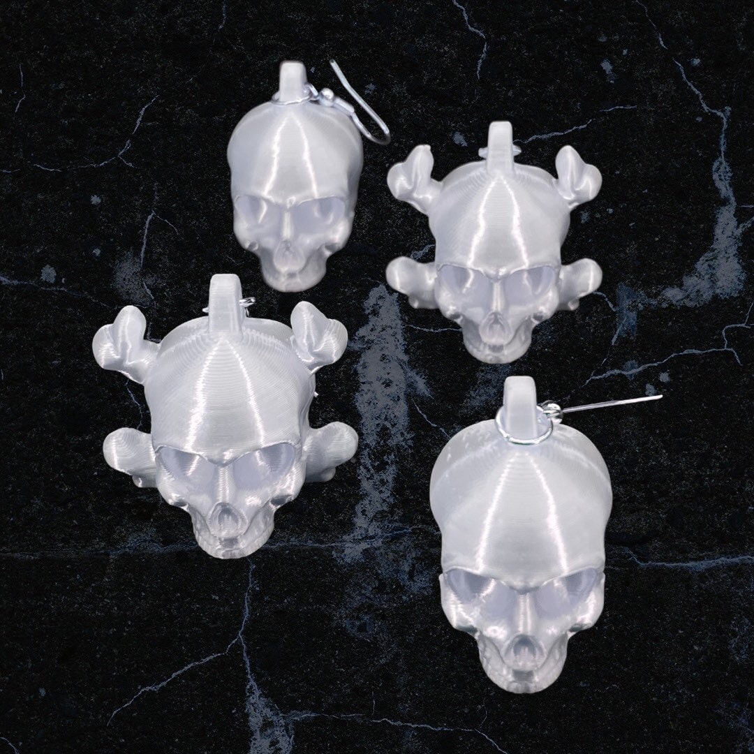 3D Printed Human Skull Earrings/Super Lightweight/Custom Color/Halloween accessory available in Fluorescent colors