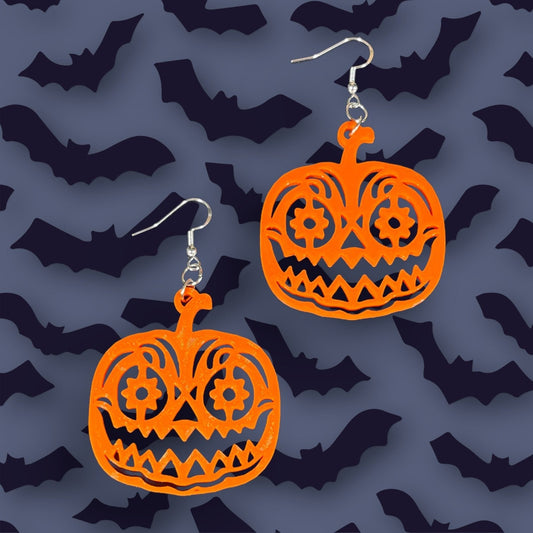 3D Printed Day of the Living Dead Pumpkin Earrings/Super Lightweight/Custom Color/Halloween gift available in Fluorescent colors